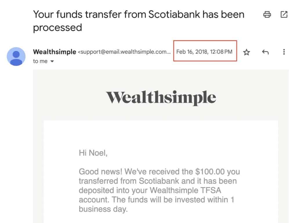 Screenshot of a Wealthsimple Email