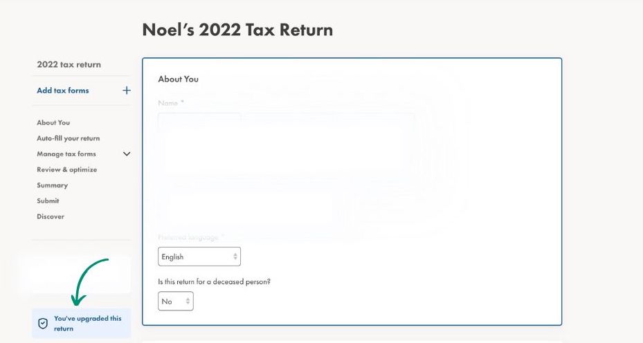 About You Section on Wealthsimple Tax Software Interface