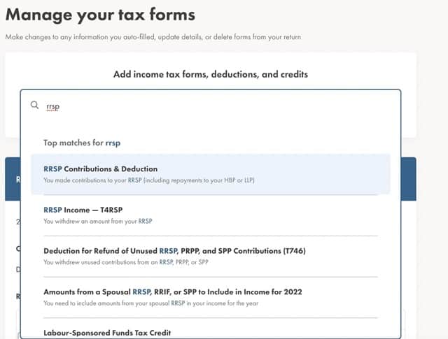 Smart Search Section on Wealthsimple Tax Software Interface