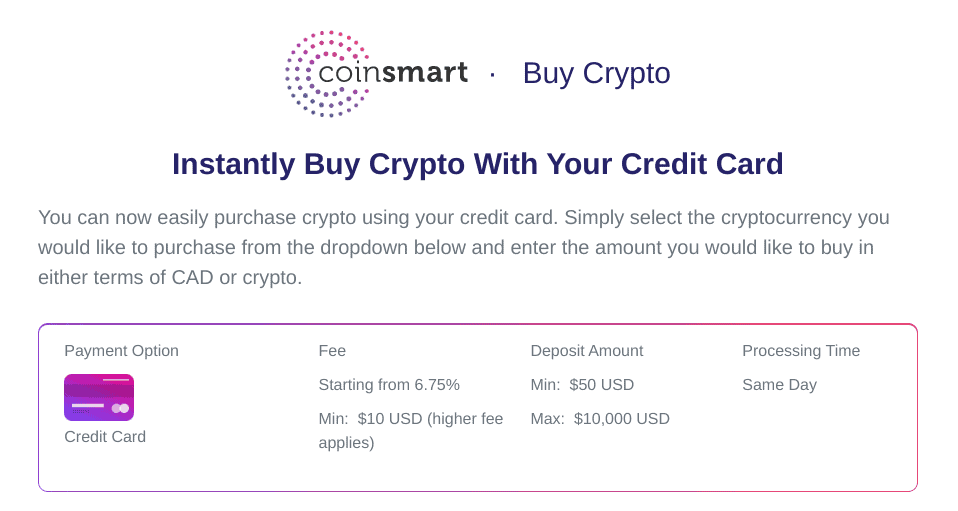 Coinsmart Instant Deposit Options