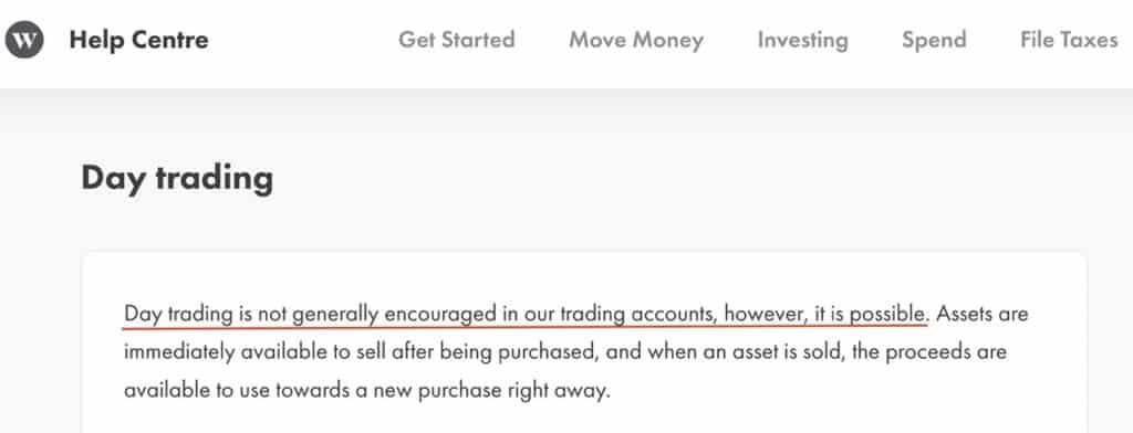 Screenshot of Wealthsimples website