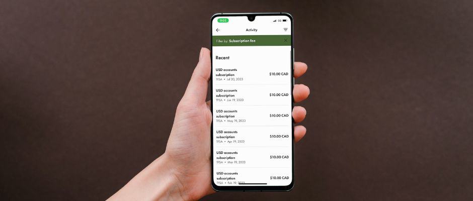 Wealthsimple Trade Activity Screen on Mobile