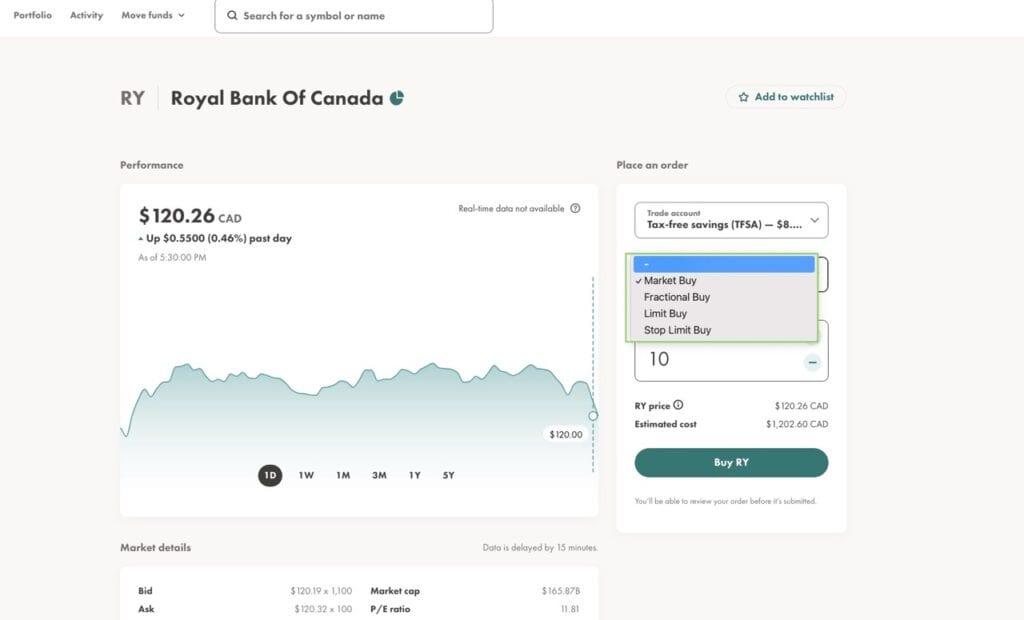 Different Types of Order Types on Wealthsimple Trade