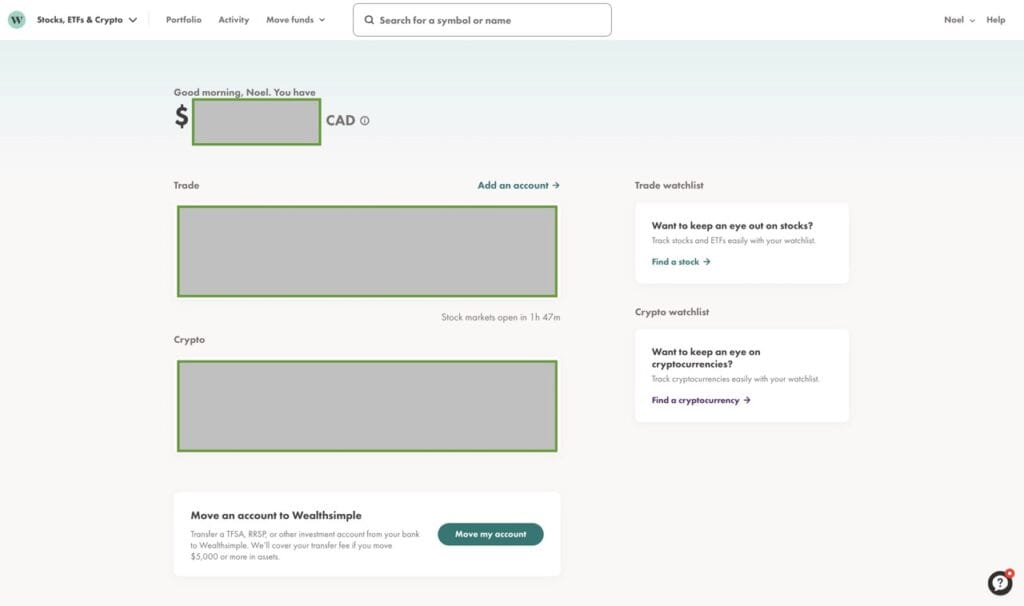 Wealthsimple Trade Portfolio Page