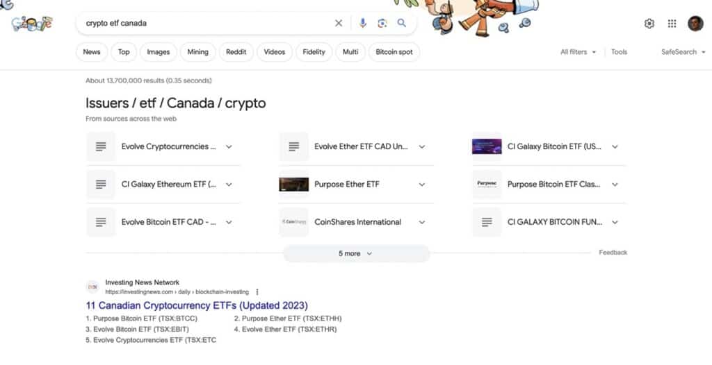 SERP for the search term crypto etf canada